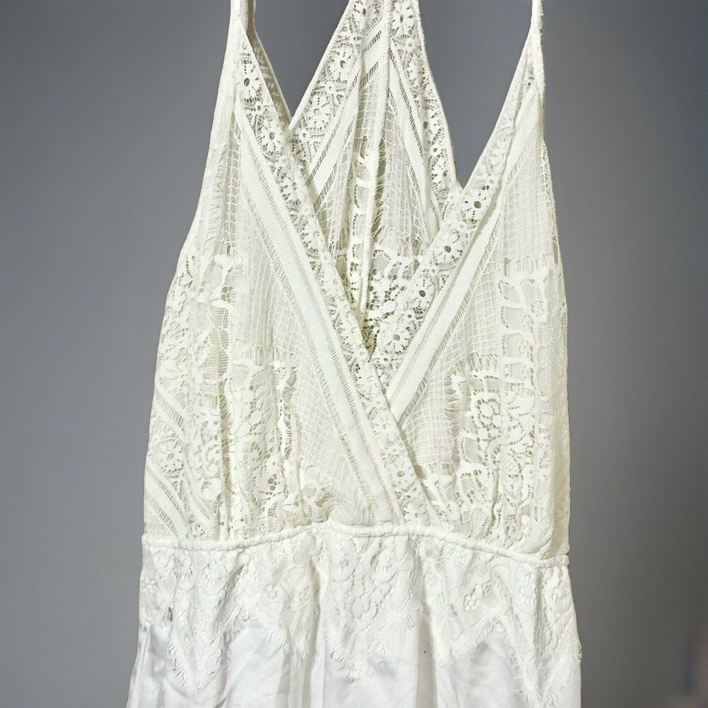 Flora Nikrooz Genevive Charmeuse Lace Romper in Antique Ivory Sz Lg Q80444 Bride